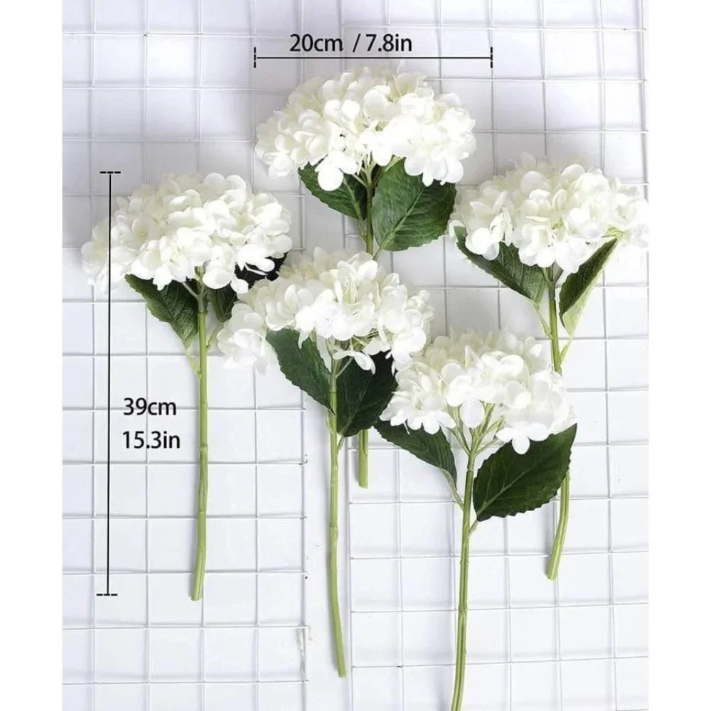 5 count | Long Stem White Hydrangea Flowers Wedding Party Bouquet Centerpiece